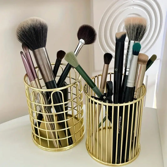 Golden Makeup Brush Holder for Desk and Home Organizer