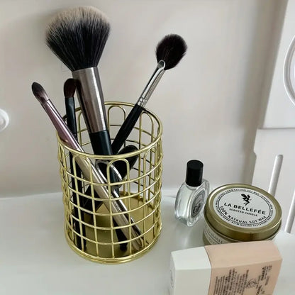Golden Makeup Brush Holder for Desk and Home Organizer