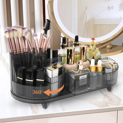 Zufudo Makeup Organizer for Vanity 360 Rotating Plastic Makeup Brush Holder Large Cosmetic Skincare Organizer for Lotion Lipstick Model 8056 Grey